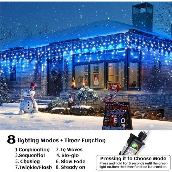 33ft Icicle Christmas Lights Blue White LED Outdoor Indoor Twinkle Curtain Light - Picture 3 of 8